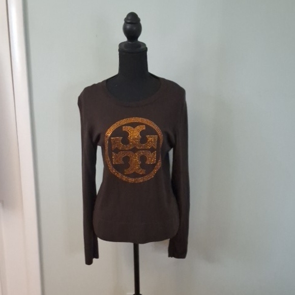 Tory Burch Dark Brown Top with Gold Accents